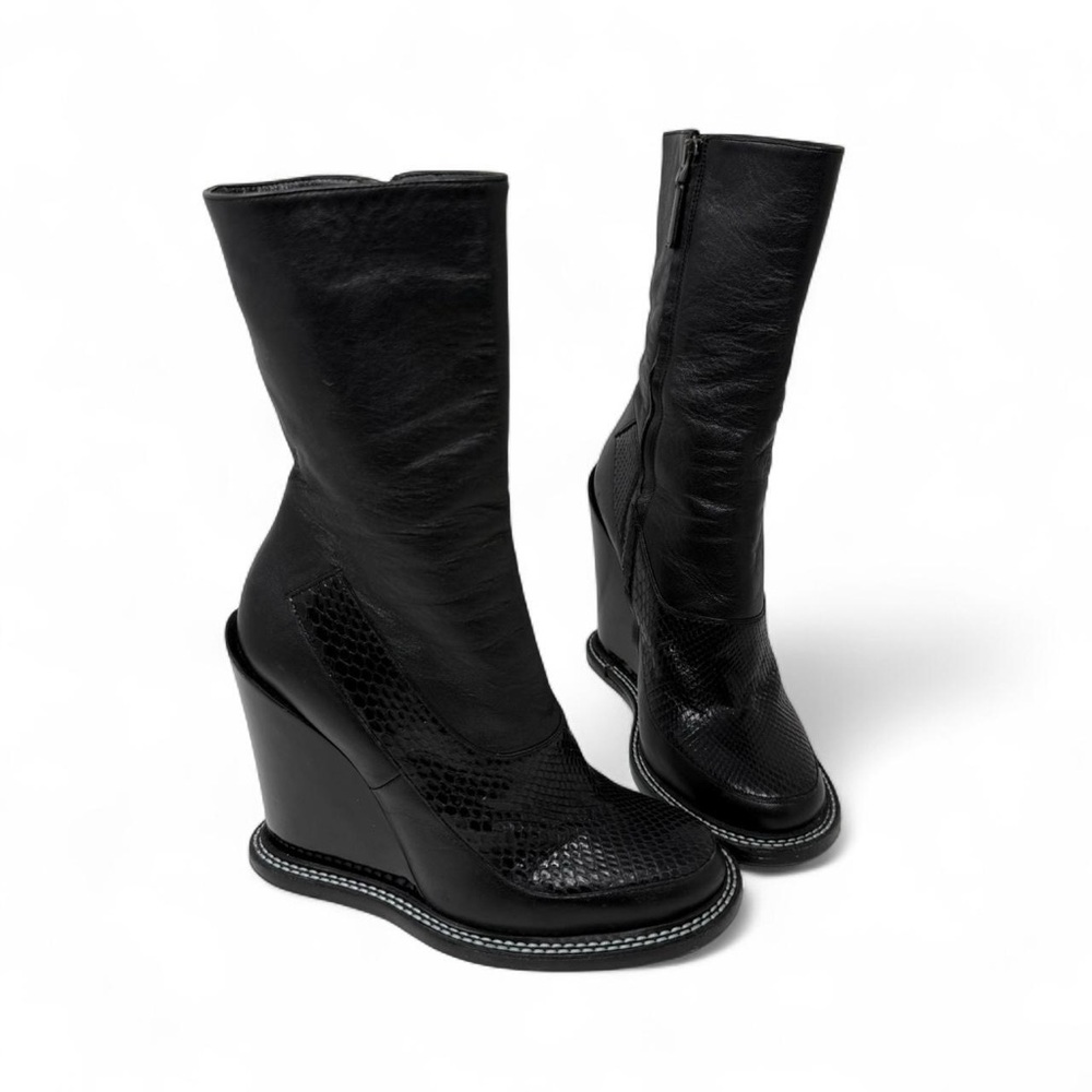 Jil Sander Black Ankle Wedge Boots